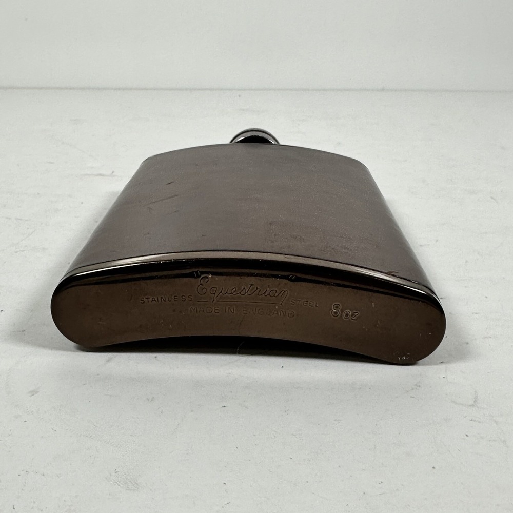Pocket Hip Flask 'Equestrian' Made In England 8oz Brown Leather Fast Shipping - Picture 4 of 5